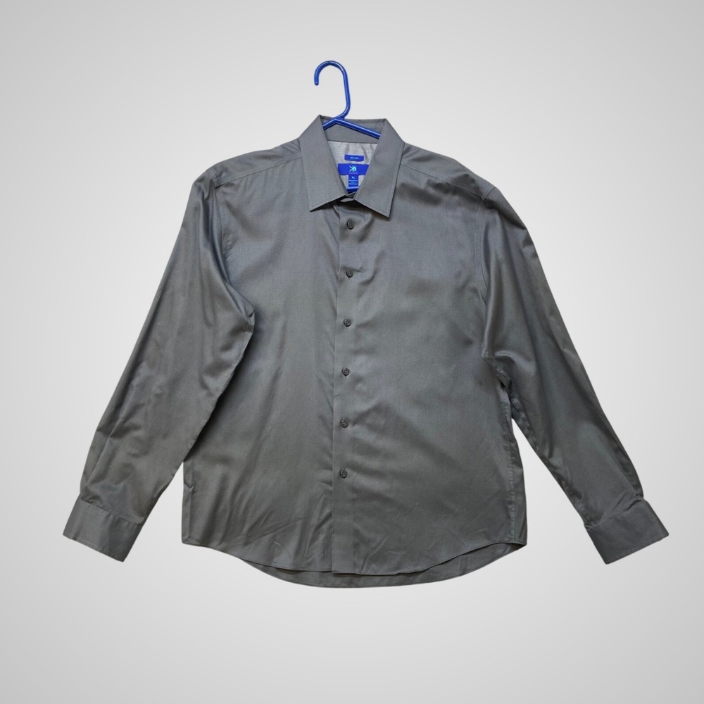 Egara Dress Shirt Mens XL Grey Excellent Non-Iron Cotton Long Sleeve Button‎ Up